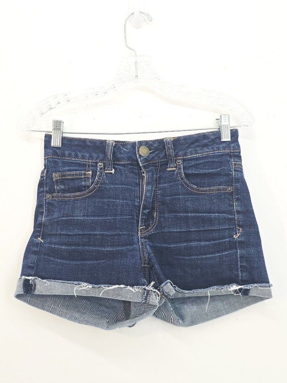 American Eagle Super Stretch Y2K Mid Rise Cuffed Denim Shorty Shorts Women 4